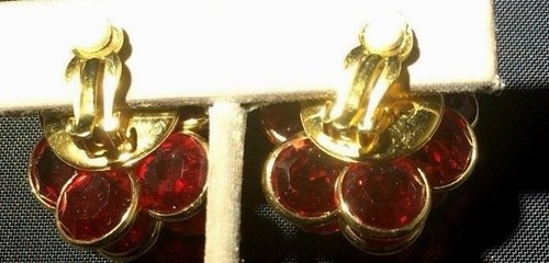 Vintage Swarovski Swan Logo Red Gold Petals ClipOn Earrings Statement Piece $145 - Picture 8 of 11