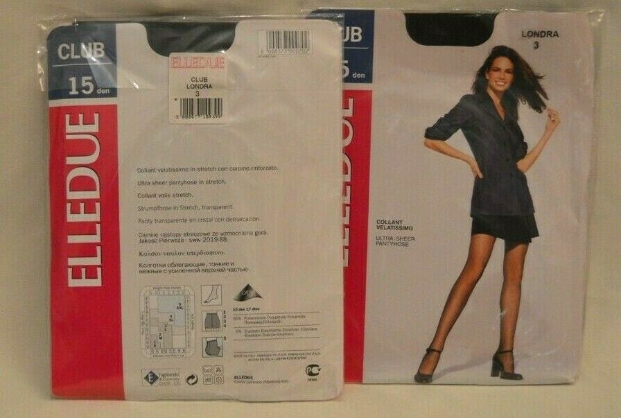 Pair Elledue Club 15 DEN Ultra Sheer Italian Pantyhose Size Small Black  (Y5)