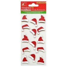 Stickers 3D Little Birdie Christmas Santa Hats White Red Glitter Repeats