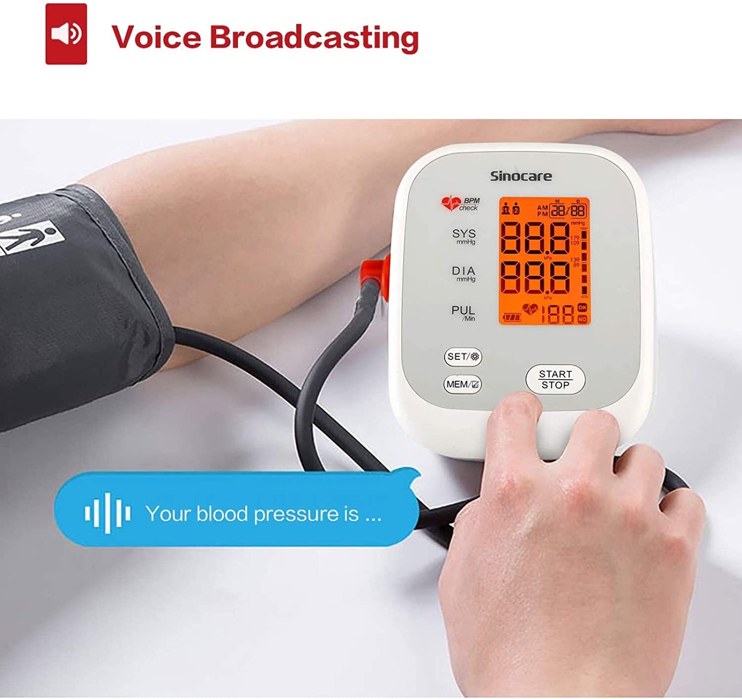Automatic Arm Blood Pressure Monitor Large Cuff Digital Pulse Heart