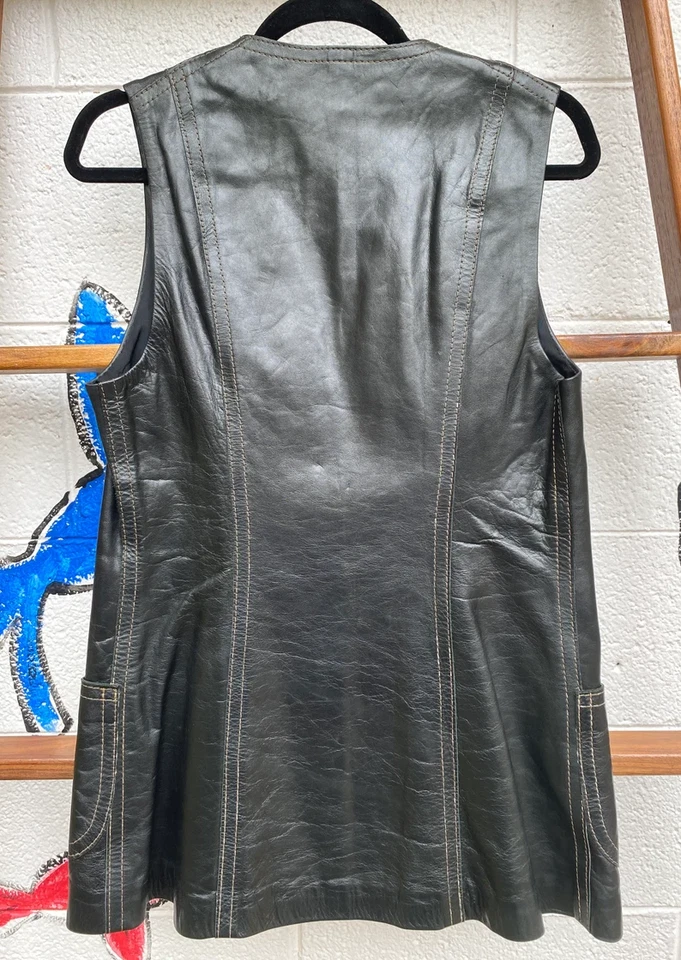 Traje Pantalón Vintage Cuero Negro Años 70 Talla 12 Negro Cuero Groovy Pantalón Traje Foto 2 de 4