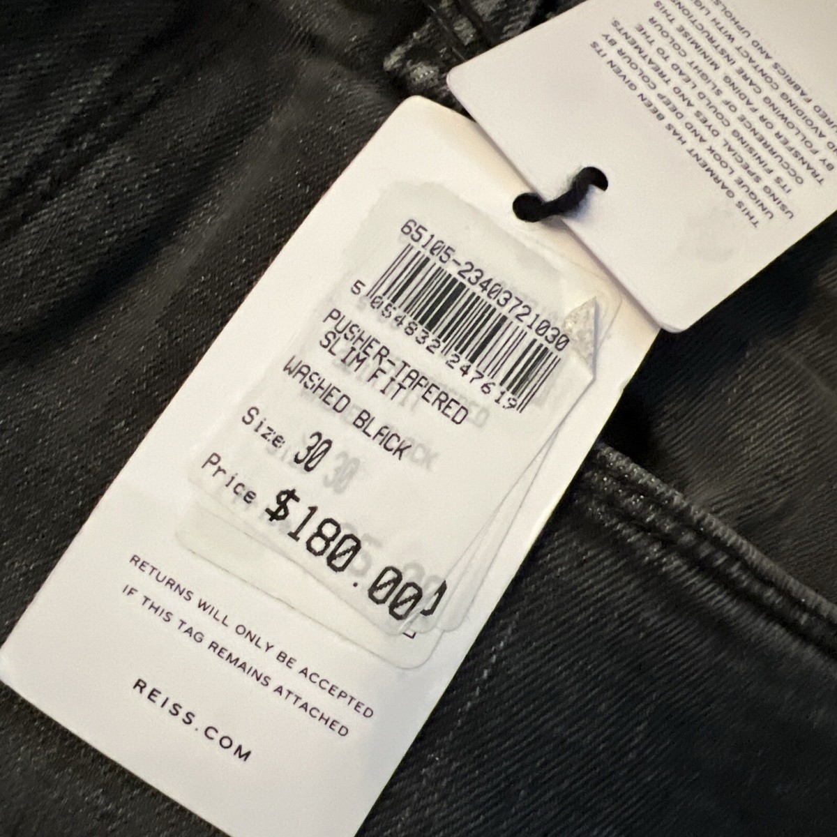 Travel様 REISS Men's Pusher Tapered Slim Fit Washed Black Denim Jeans NWT