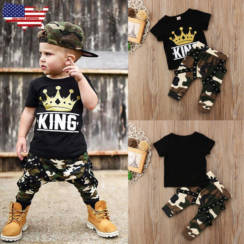 Newborn Toddler Infant Baby Kids Boys Clothes T-shirt Tops+Pants Outfits  Set