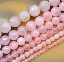 Faceted Natural Rose Quartz Gemstone Round 15.5'' 4mm 6mm 8mm 10mm 12mm 14mm