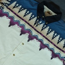 Vintage 90s Express Rider Button Long Sleeve Shirt Western Aztec Rodeo Cowboy XL