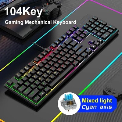 Mechanische Esports Gaming Tastatur - RGB Hintergrundbeleuchtung Schwarz Tastatur 104Tasten
