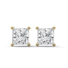 Princess Cut Diamond Solitaire Studs Unisex Screw Back 14K Yellow Gold Plated