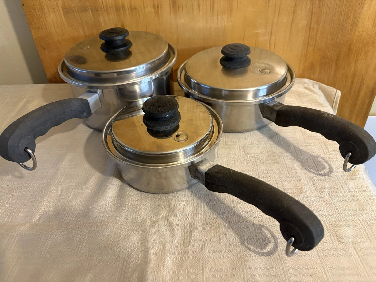 Saladmaster 18-8 Tri Clad Stainless Steel set of 3 pans with Vapo lids
Opens in a new window or tab