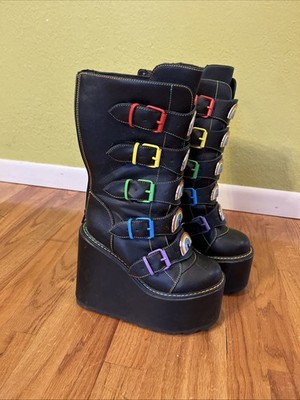    YRU Dune Platform Black Boots Size 6 Drag Queen Vegan Leather Party Kawaii