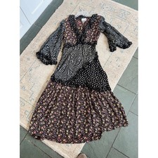 Ganni Mixed Print Georgette Midi Dress Boho Polka Dot V-Neck Euro Summer Chic