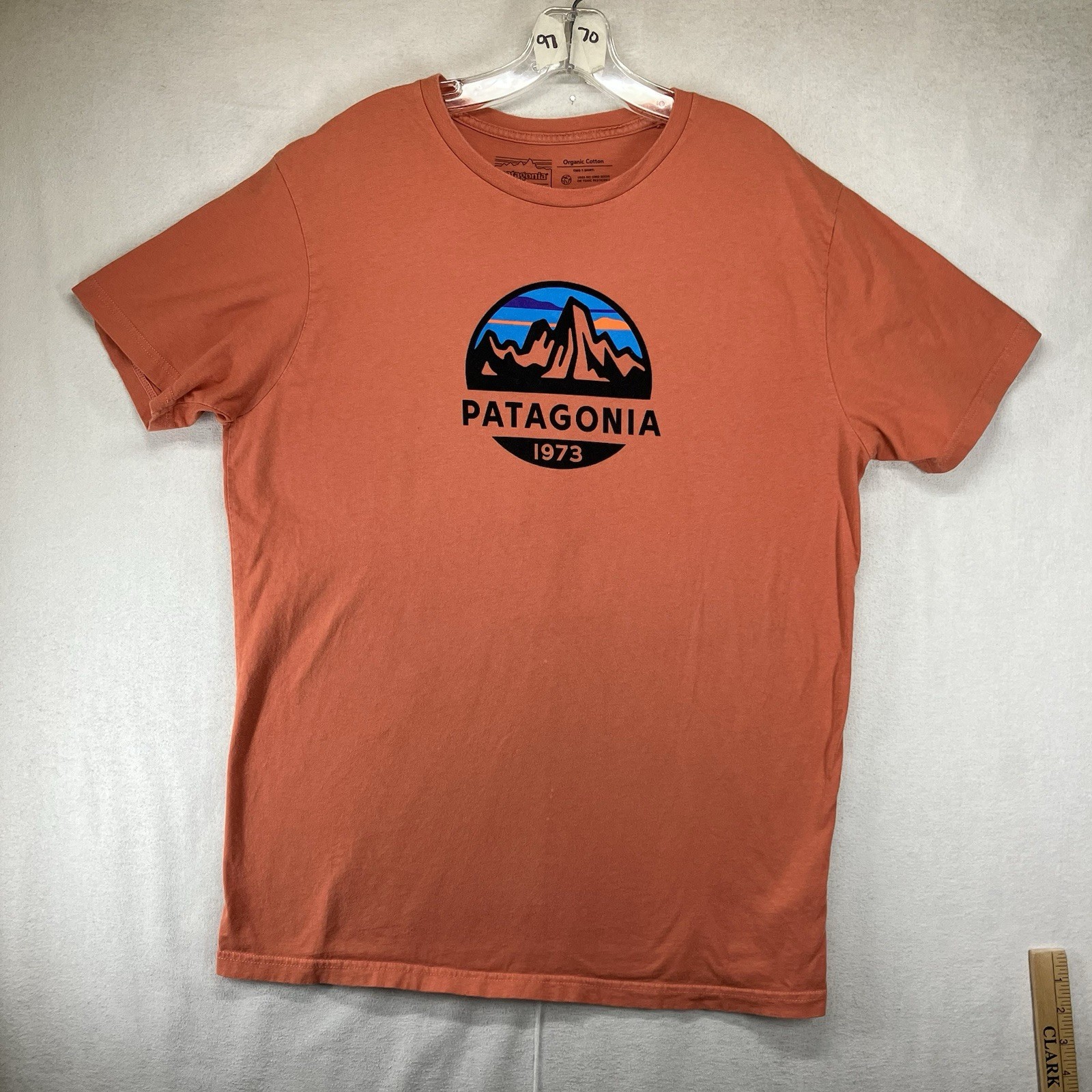 Patagonia 1973 Fitzroy Organic Cotton T-Shirt Mens Sz L Slim Fit Orange Gorpcore