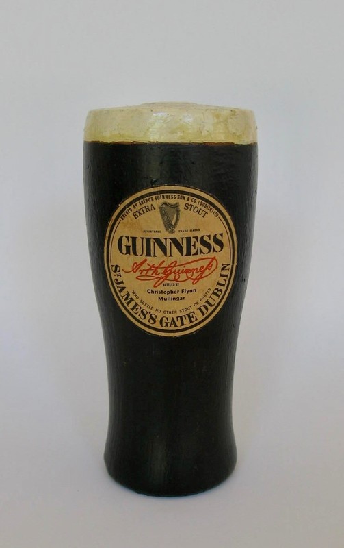 Vintage PAINTED WOOD GUINNESS BEER GLASS w/ PAPER LABEL 6.5" Display Piece