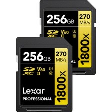 Lexar Professional 1800x SDXC UHS-II Card GOLD Series 256GB 2-Pack