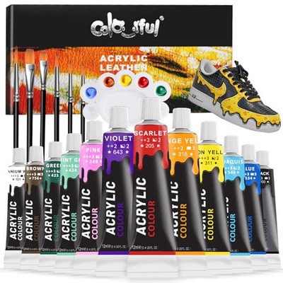  Acrylic Leather Paint for Shoe Painting- 12 Colors Leather Paint for Bag & 