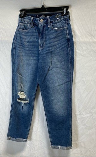 NWT Hollister Womens Blue Distressed Ultra High-Rise Denim Mom Jeans Size 24x25