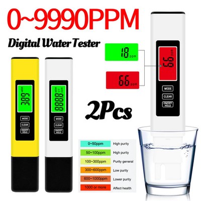  2Pcs 4 in 1 Digital Water Tester TDS 0-9990ppm 0.01 PH High Precision Pen