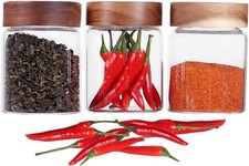 3 Packs Glass Food Storage Jars with Screw Airtight Seal Acacia Wood Lids,Spice