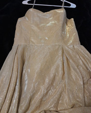 Gold Glitter Satin Sweetheart Strapless Lace-Up Back Long Formal Gown