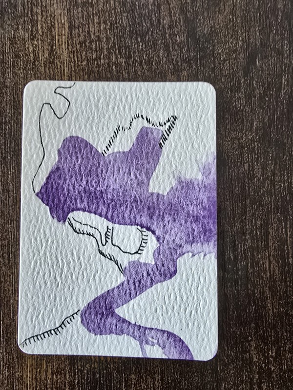 ACEO Original Art by SY Tree Purple Leaves Fantasy Whimsical Series Glitter 