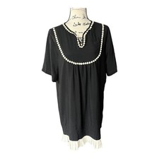 RSVP Black Sheath Dress Rick Rack Short Sleeve size 14.