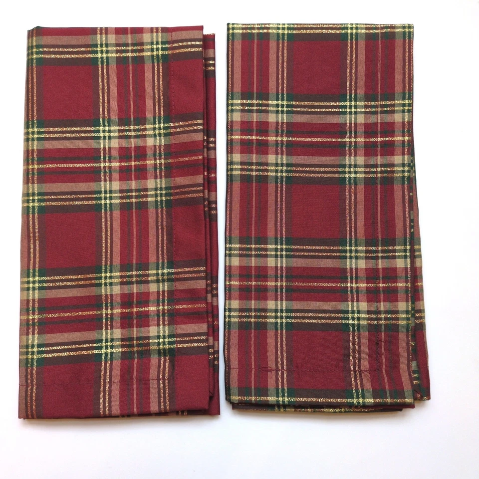 NEW 7 Waterford Linens Plaid Tartan Christmas Fabic Napkins Red Green Gold - Image 3 of 4