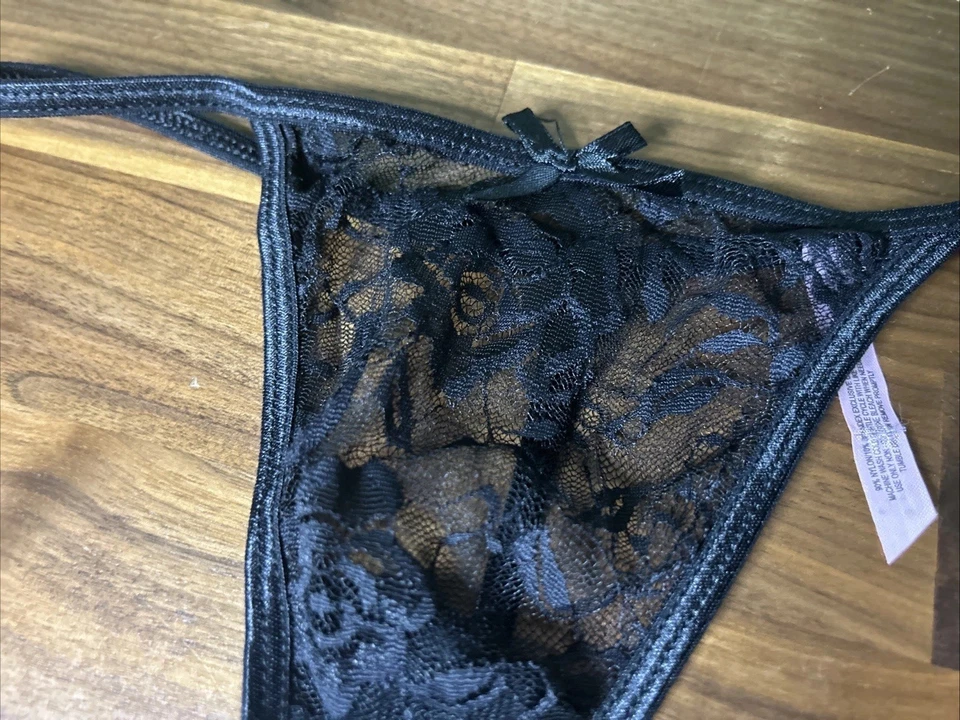 Tanga de encaje con tiras negras nativas talla L súper sexy segunda piel malla Foto 2 de 4