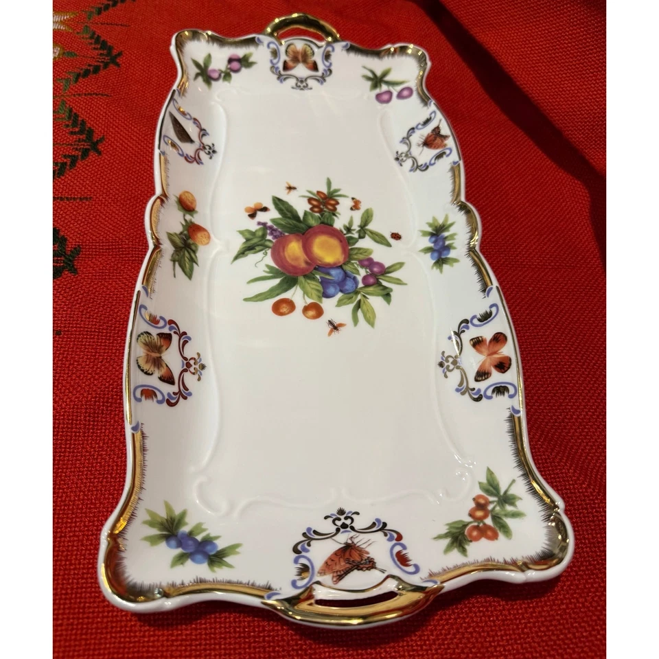 Godinger Yorkshire Porcelain Serving Dish 15” x 7” Fruit Butterfly Tray w/ Box - Image 2 of 4