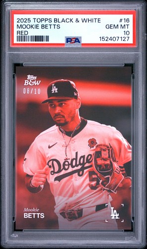 2025 TOPPS BLACK & WHITE RED #16 MOOKIE BETTS 8/10 PSA 10