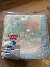 Vtg Cuddle Time DREAMS Baby Blanket Receiving Teddy Bears 36x45 Satin Edge USA
