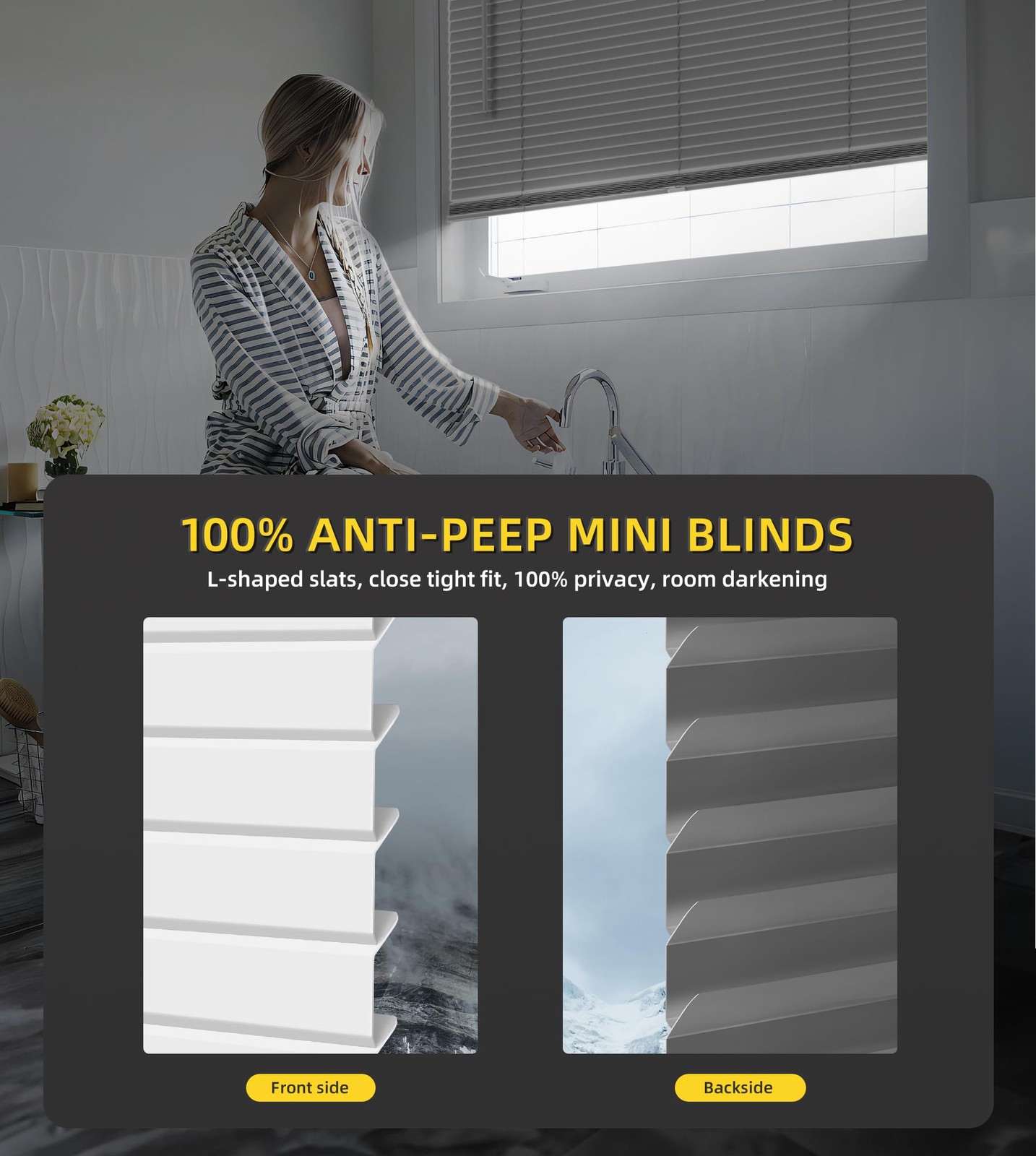 100% Privacy L-Shaped Blades Mini Blinds for Indoor Windows 1" Vinyl Cordless...