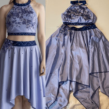 Glamour solo dance costume 2 piece embellished blue SA-Small adult