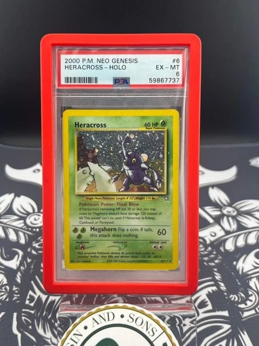 6/111 Heracross 2000 Pokémon Neo Genesis Holo PSA 6 dragon scale graded  bumper
