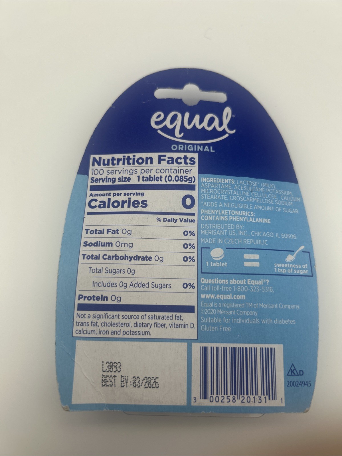 EQUAL Sweetener 100 Tablets Sugar Free Substitute Zero Calorie Exp 3/26