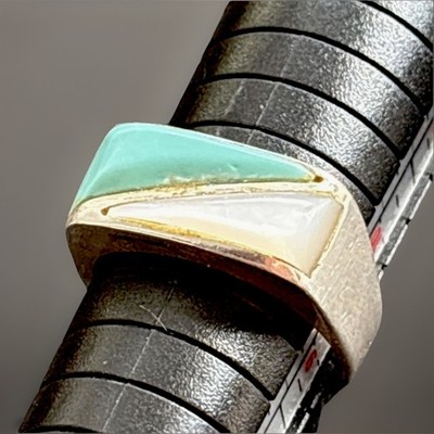 Vintage 925 Sterling Silver Turquoise and Pearl Ring Size 9.25-9.5