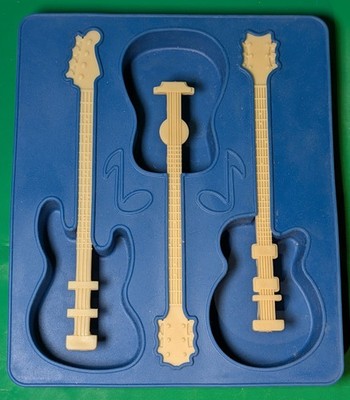 Fred and Friends Cool Jazz Guitar Ice Tray Silicone Mold 3 Stir Sticks Blue