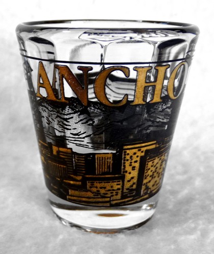 Anchorage Alaska Shot Glass Cityscape Gold Detail Shooter 2-3/8" Faceted Jigger - Picture 2 of 4