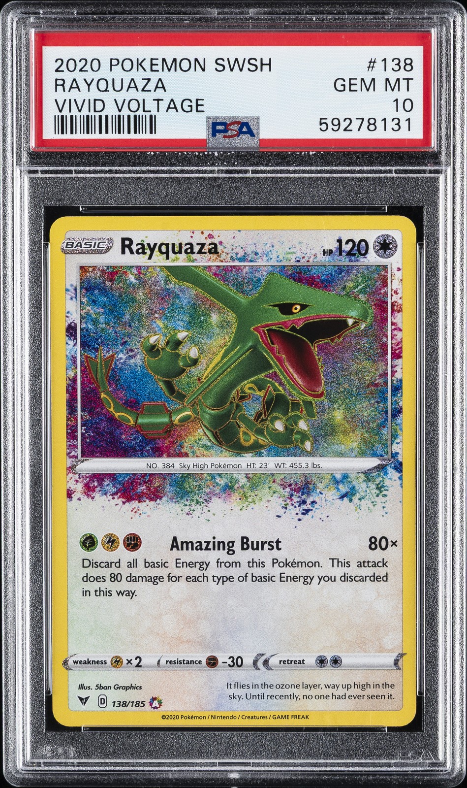 2020 POKEMON SWORD & SHIELD VIVID VOLTAGE #138 RAYQUAZA PSA 10