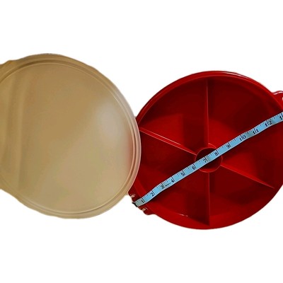 Tupperware Serving Center Large Red Divided Tray Dish Fruit Veggie with cover