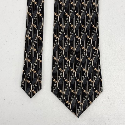 Lanvin France Men's Black Geometric Pattern 100% Silk Tie $195