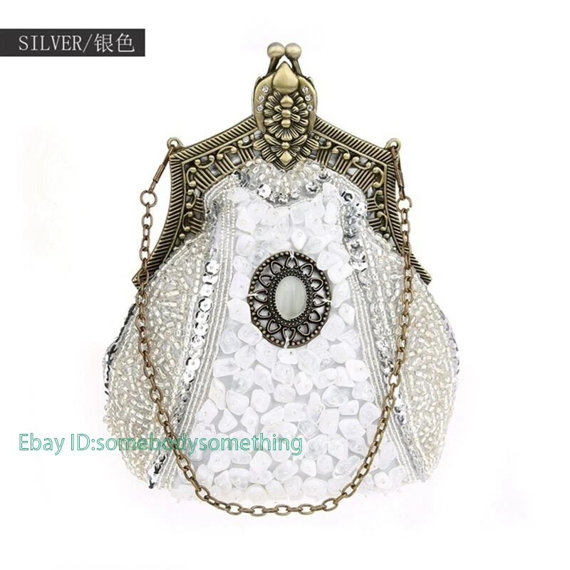 Elegante bolso de mano de piedra con cuentas vintage para mujer Foto 4 de 4