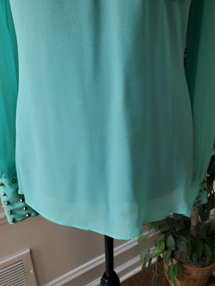 Blusa Top Double Zero Mujer Aqua Poliéster Manga Larga Cuello Redondo Talla Mediana Foto 4 de 4