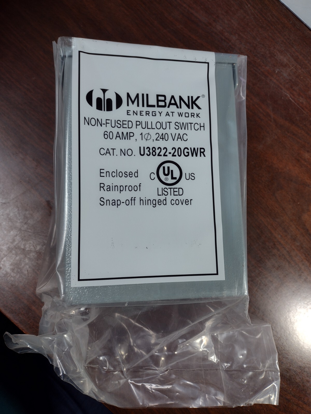 MILBANK U382220GWR PULLOUT A/C DISCONNECT SWITCH 60 AMP 2POLE 10 HP