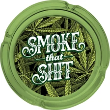 6.25" Fujima Heavy Round Glass Cigarette Ashtray - Green Smoke That