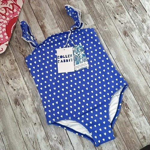 Roller Rabbit Girls Swimsuit SIZE 6/6X Hearts Ottie One Piece Little Kids BLUE - Picture 2 of 13