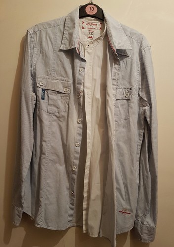 River island long sleeved shirt - with inserted shirt- Blue & White Stripe M - Picture 3 of 5