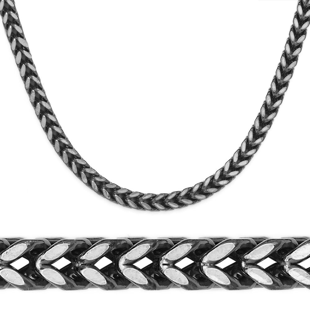 14k Black Gold 925 Sterling Silver Square Franco Mens Chain ITALY made