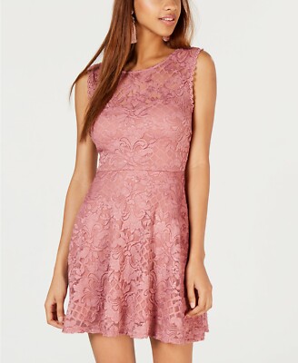 New $122 City Studios Womens Juniors Pink Glitter Lace Fit N Flare Dress  Size 11