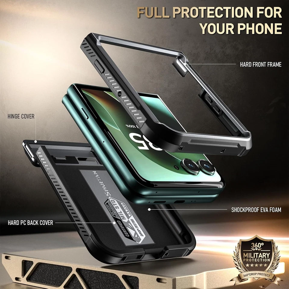 For Moto Razr Ultra 2025 Case Poetic with Kickstand Shockproof Cover Gun Metal - Image 3 of 4