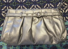 CUTE Neiman Marcus Vintage Silver Clutch Purse Bag Wristlet Zipper Closure