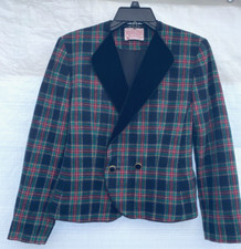 VTG 80s..PENDLETON..GREEN, BLACK, RED PLAID..WOOL..CROPPED..BLAZER..JACKET..4 XS